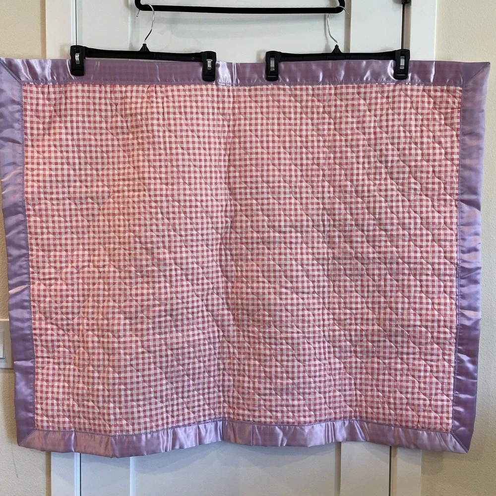 Baby Blanket Quilt Yellow Purple Pink Giraffe Bear Satin VTG Cottage Farm Boho‎